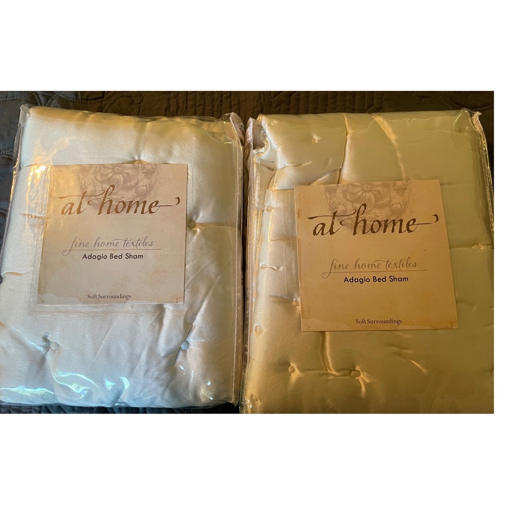 Soft‎ Surroundings Adagio King Bed Sham Set of 2 Ivory Tufted Silk-Like Fabric